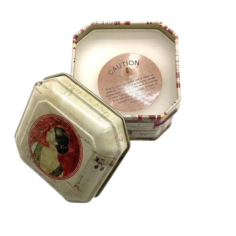 3 Candle Tins Honey Vanilla Vintage Paris Artwork NIB
